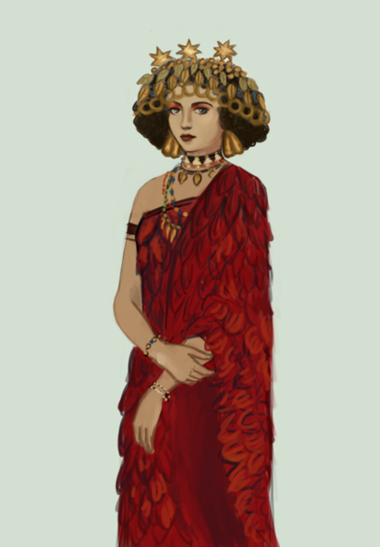 Mulher usando um tipo de vestido vermelho na época do antigo egito