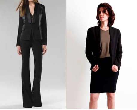 2 looks diferentes com destaque para os modelos de blazer utilizados