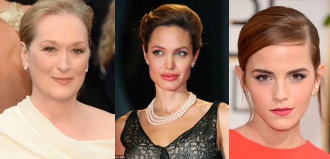 3 celebridades usando acessórios femininos confeccionados com pérolas brancas
