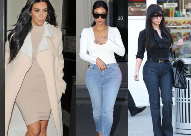 Kim Kardashian usando três looks fashion