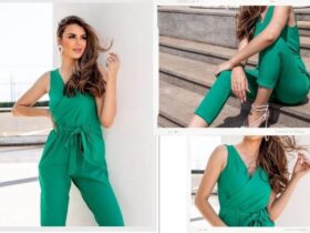 Macacão feminino verde com cinto