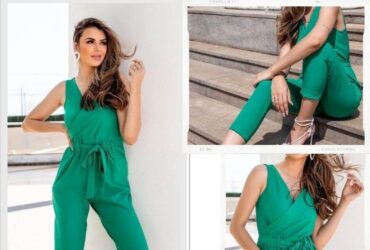 Macacão feminino verde com cinto