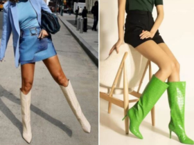 três looks com botas croco coloridas