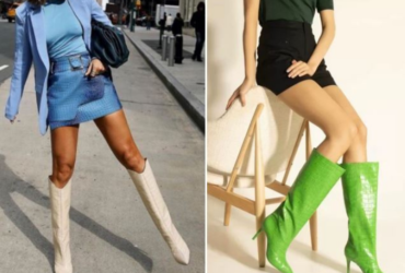 três looks com botas croco coloridas