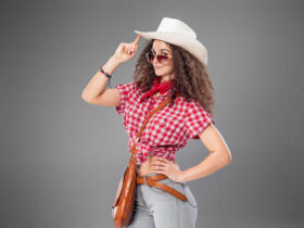 Mulher utilizando roupas para uma vaquejada