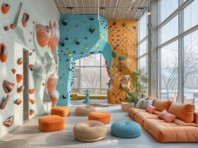 Entrada de uma loja infantil toda decorada de forma simples e criativa