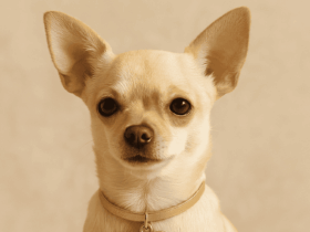 Cachorrinho usando um colar com pingente dourado no pescoço