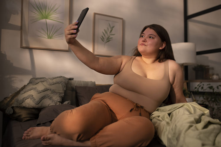 Mulher usando pijama feminino plus size para o inverno que esta chegando