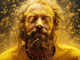 Homem meditando e sonhando com ouro