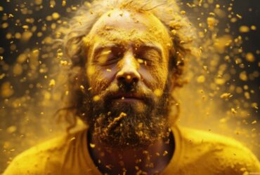 Homem meditando e sonhando com ouro