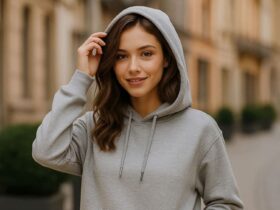 mulher usando moleton cinza para compor um look estiloso