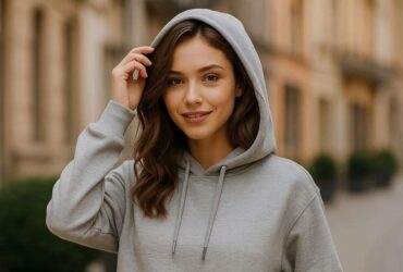 mulher usando moleton cinza para compor um look estiloso