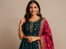 MUlher usando um look feminino com roupas indianas